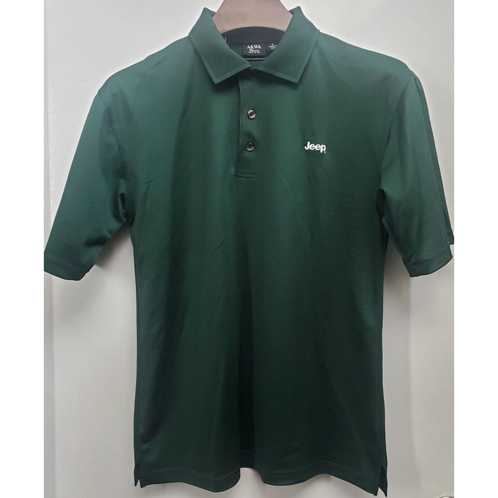 AKWA Polo Shirt Jeep Embroidered White Chest Logo SM Men's Hunter Green Collared - Picture 2 of 13